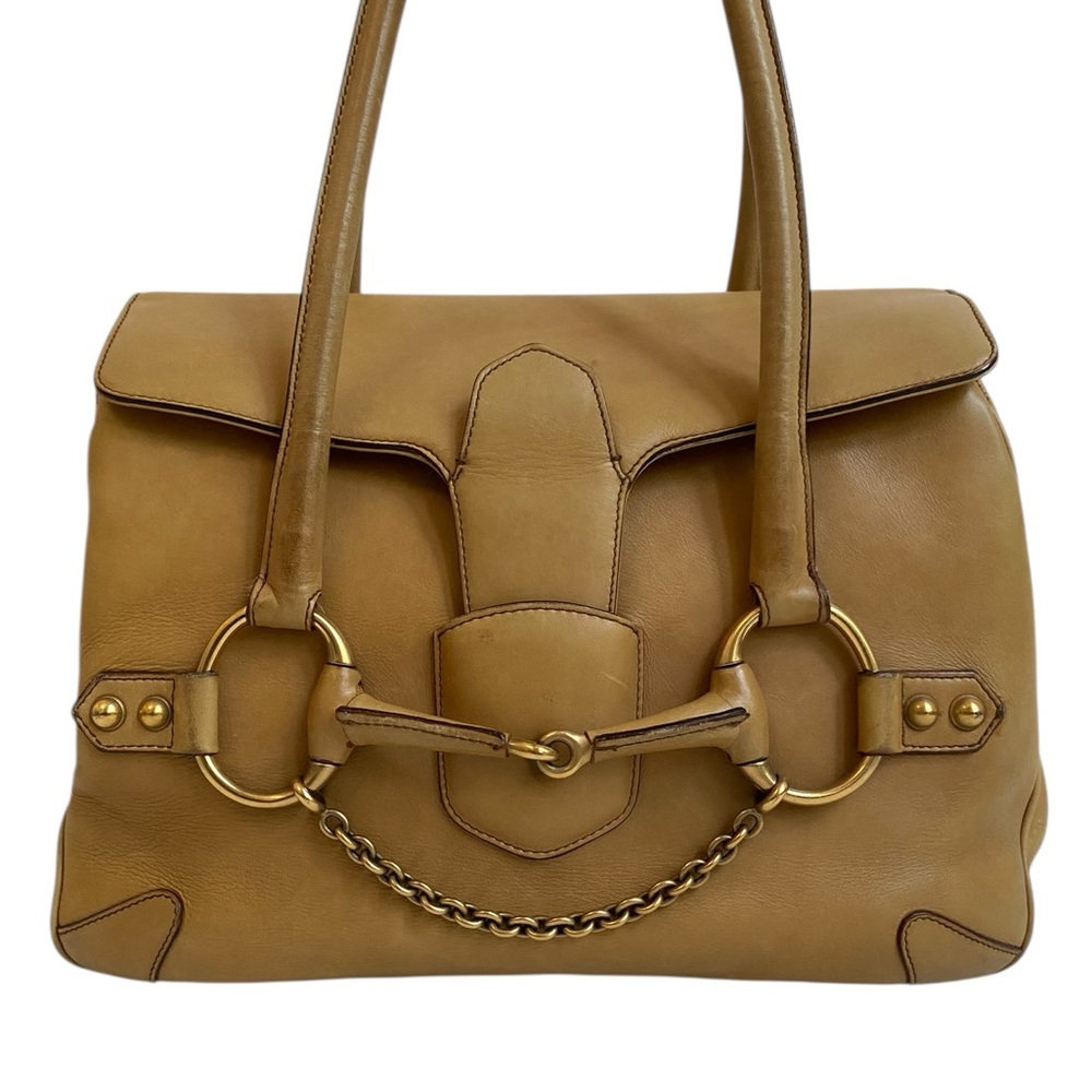 Gucci w/ COA Horsebit Chain Leather Shoulder Bag - Camel Tan - Authentic Satchel